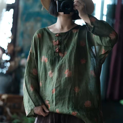 Women's Vintage Ramie Blouse | Oversized Lightweight Natural Shirt