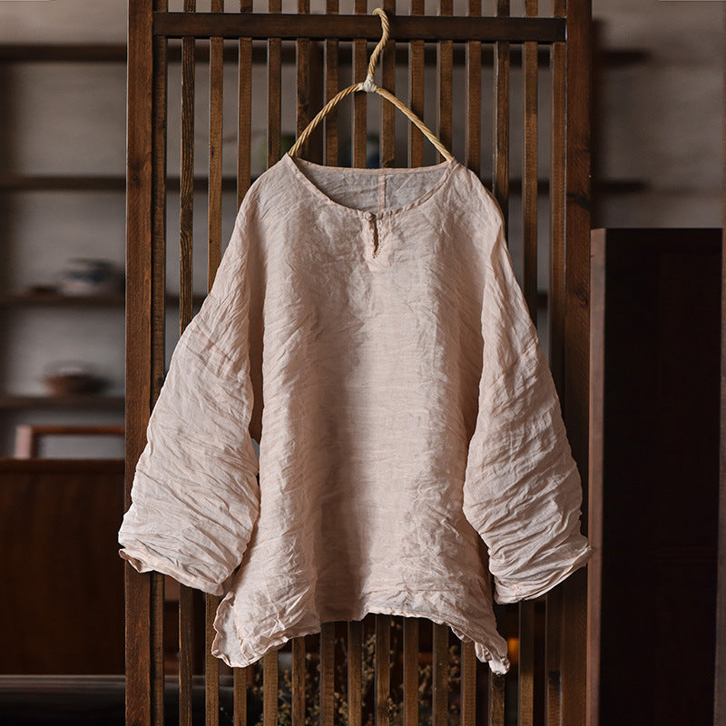 Blusa vintage de ramio con mini botones