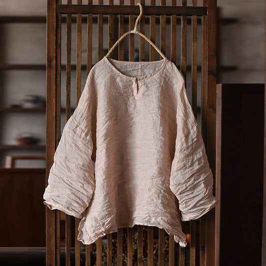 Blusa vintage de ramio con mini botones