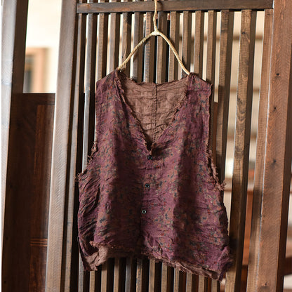 Blusa sin mangas de ramio con estampado vintage