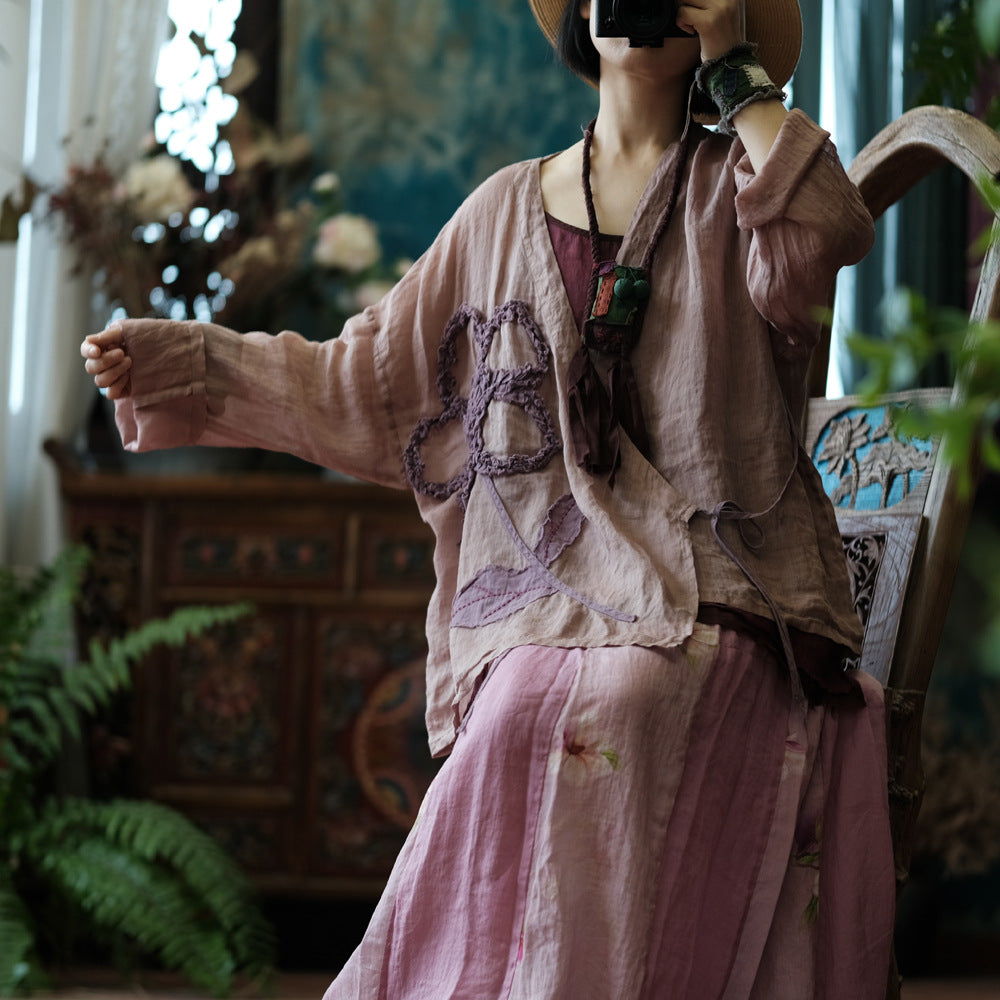 Blusa vintage de ramio con flores