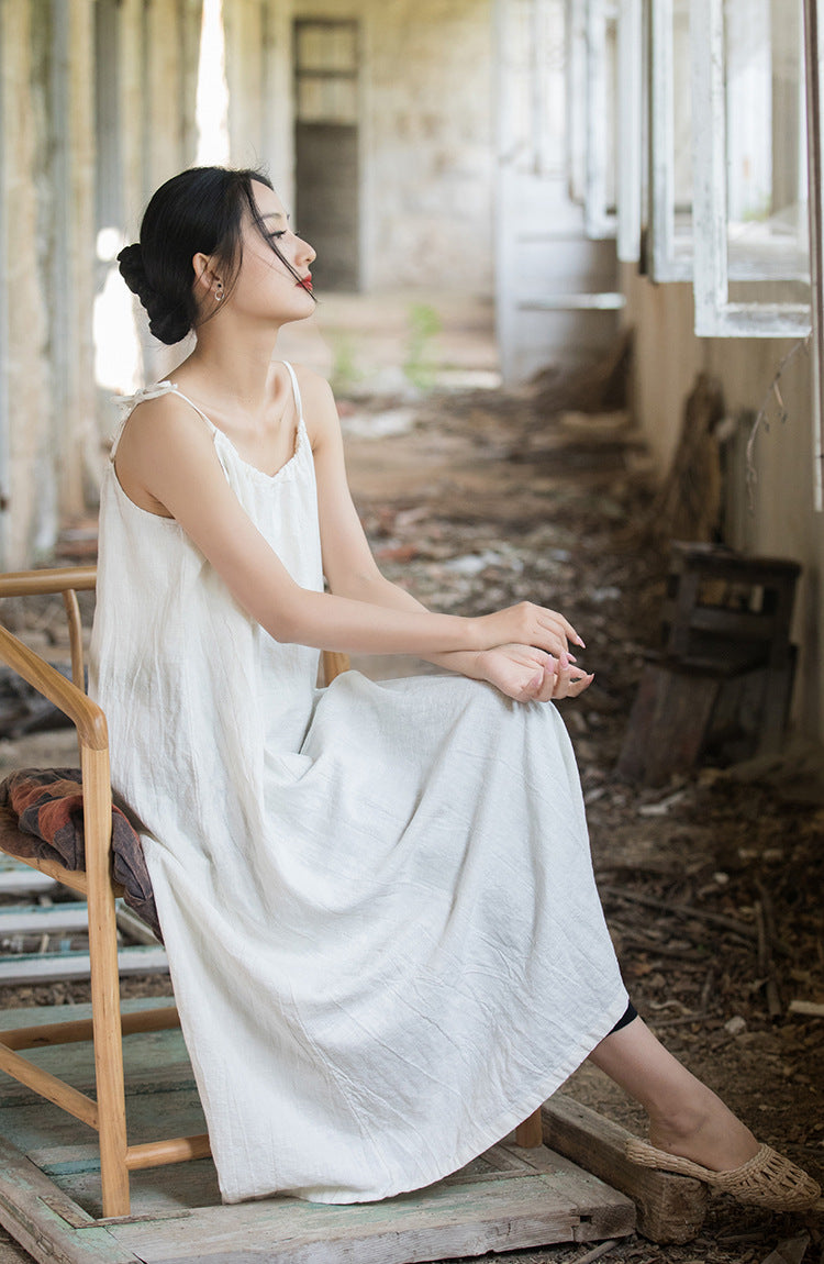 Vestido bohemio de lino y ramio