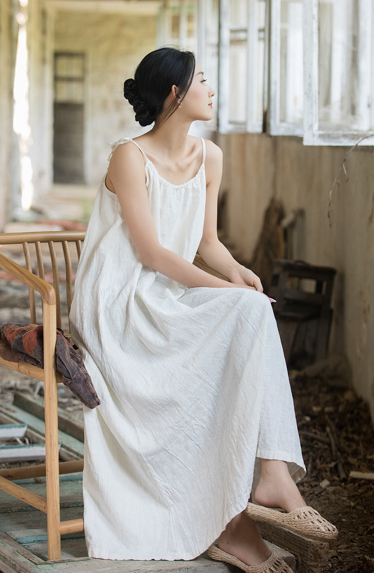 Vestido bohemio de lino y ramio