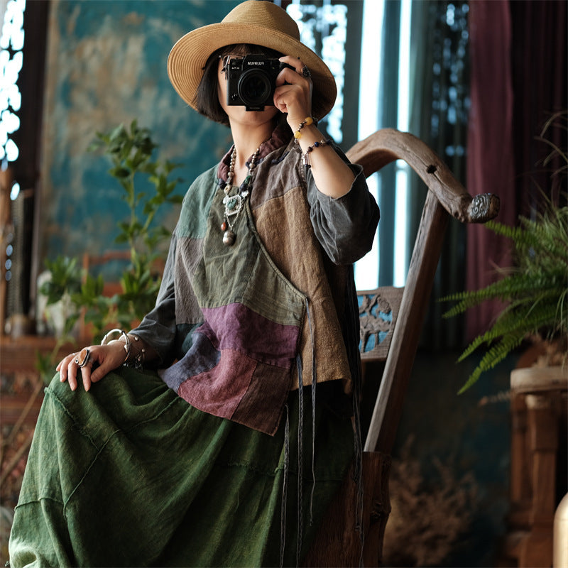 Chaleco cruzado de patchwork vintage