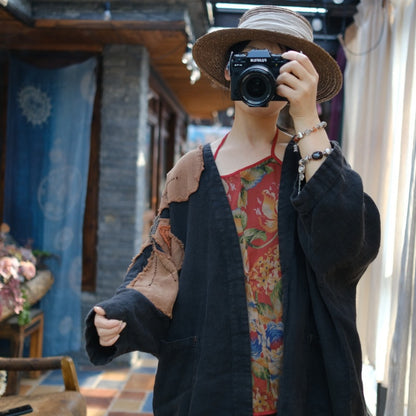 Vestido de lino con patchwork vintage
