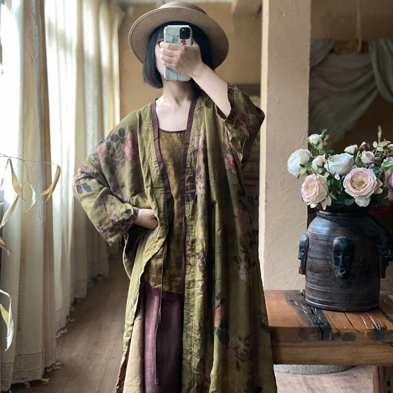 Chaqueta midi vintage con estampado floral