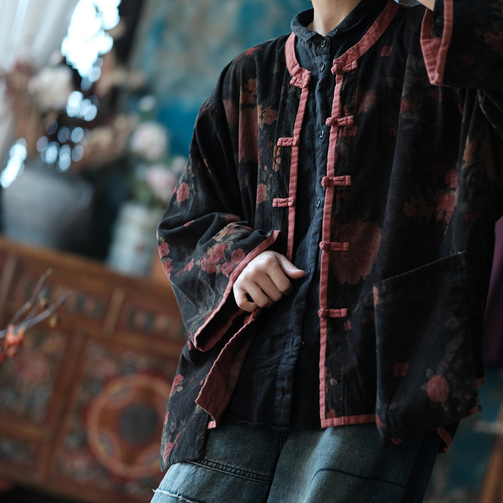 Chaqueta vintage de terciopelo con estampado floral