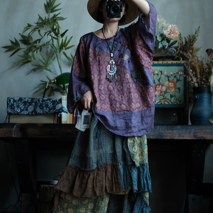 Purple Mosaic Ramie Blouse
