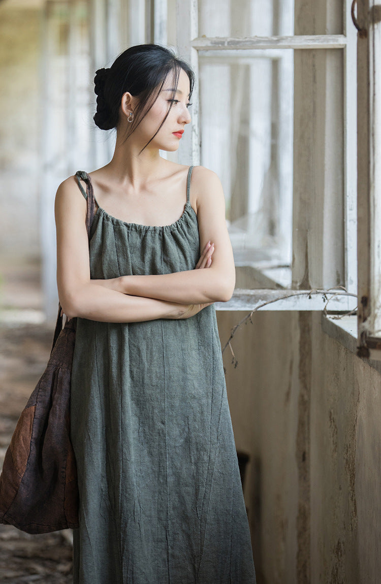 Vestido bohemio de lino y ramio