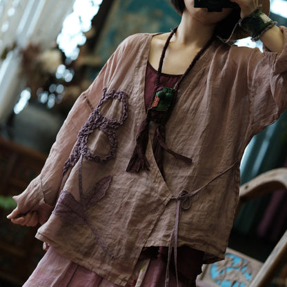 Vintage Floral Ramie Blouse — front view, floral woven texture | COANDMI Studio