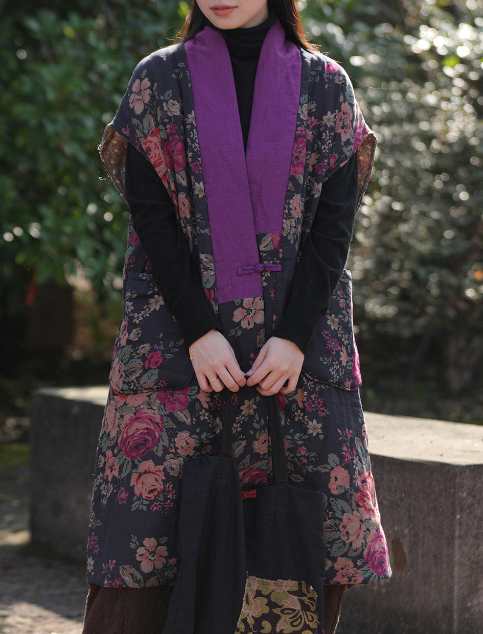 Chaleco étnico retro de algodón acolchado, sin mangas y forrado de seda.