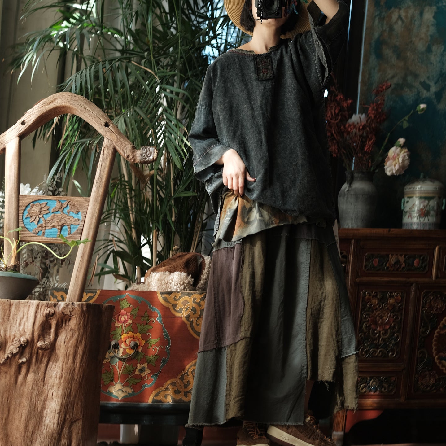 Midnight Linen Blouse