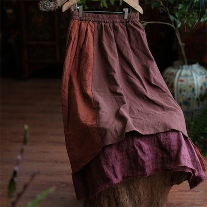 Vintage Harmony Patchwork Linen Skirt