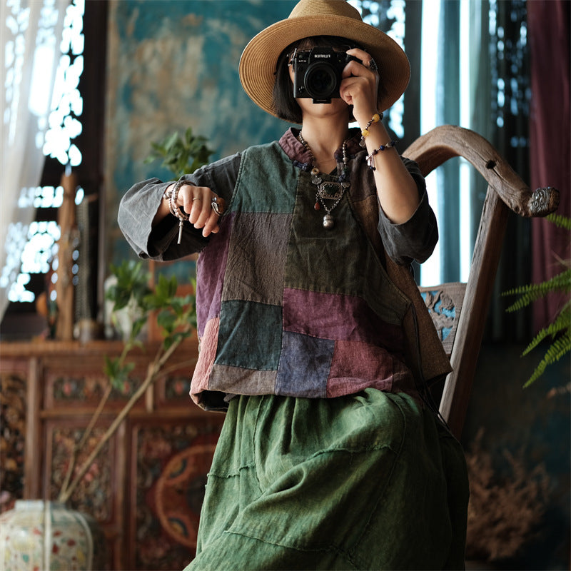 Chaleco cruzado de patchwork vintage