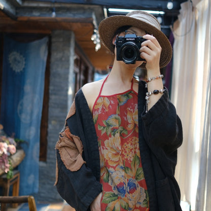 Vestido de lino con patchwork vintage