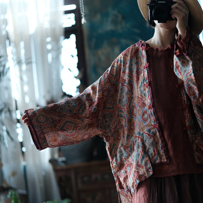 Chaqueta de lino vintage con estampados étnicos