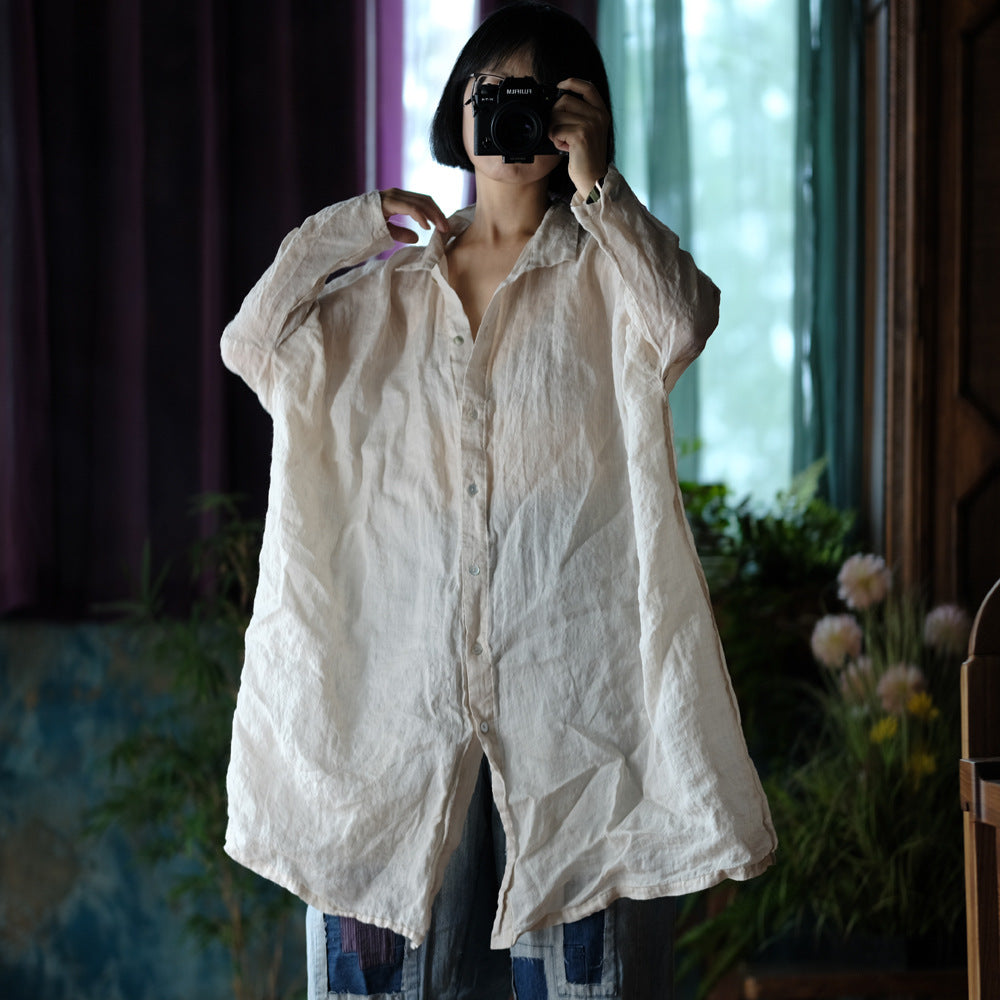 Camisa vintage de lino de gran tamaño