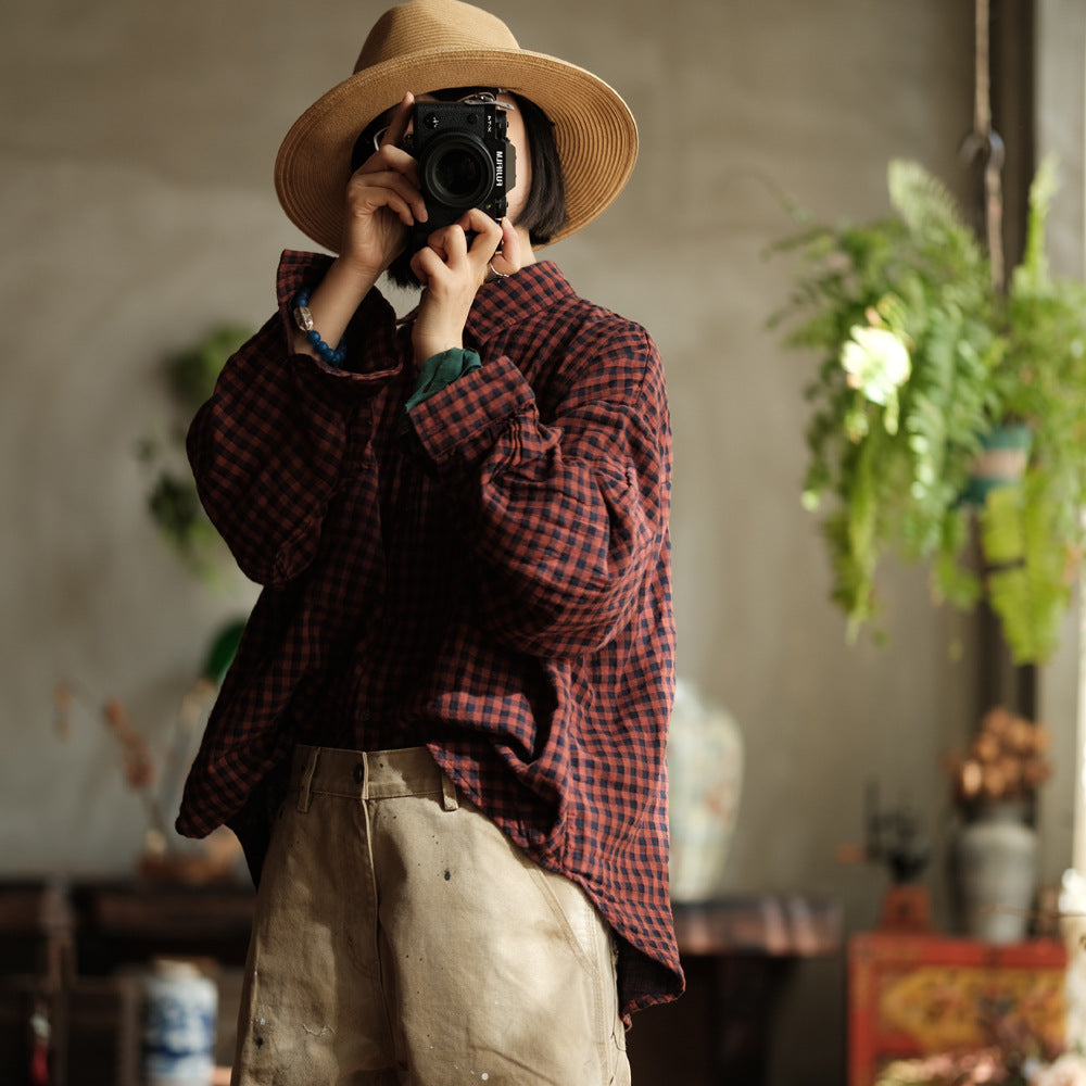 Vintage Plaid Linen Shirt