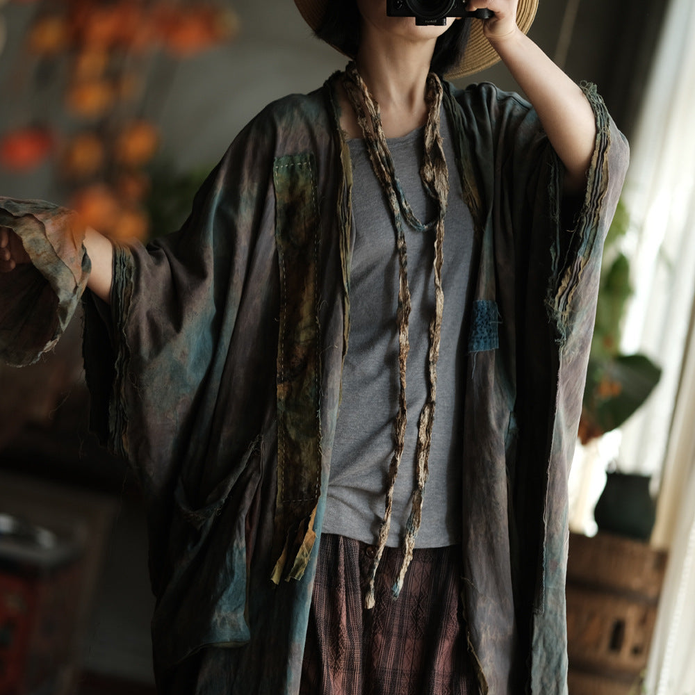 Faded Meadow Linen-Cotton Kimono Coat