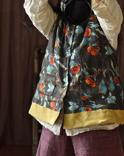 Chaleco de lino con patchwork y flores vintage