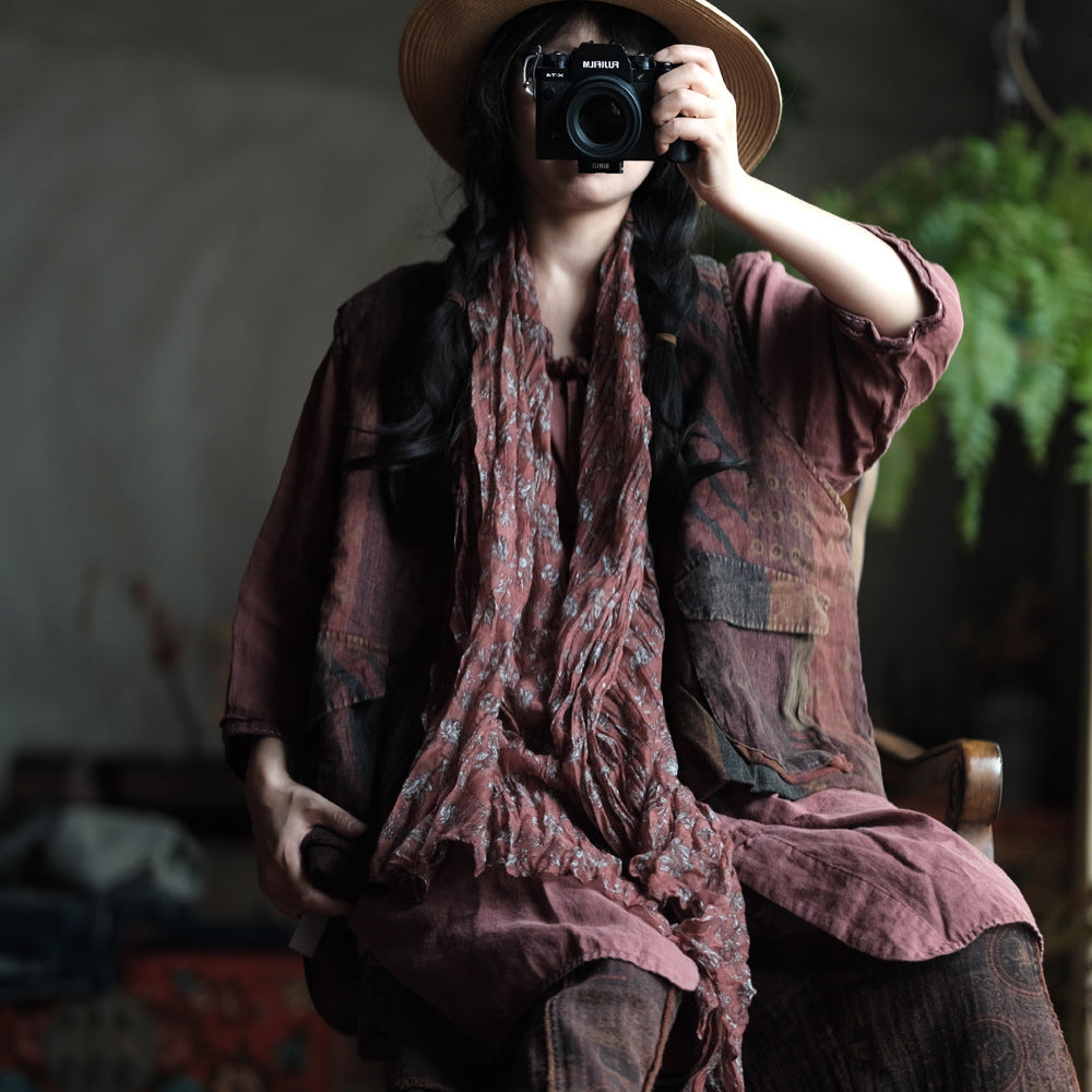 Chaleco de lino con bolsillos bohemios