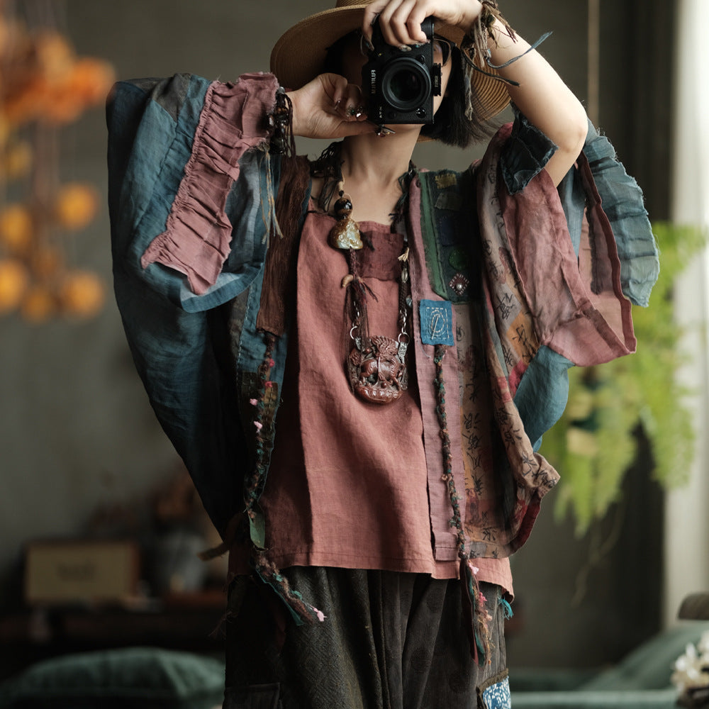 Blusa de ramio con retazos estilo bohemio