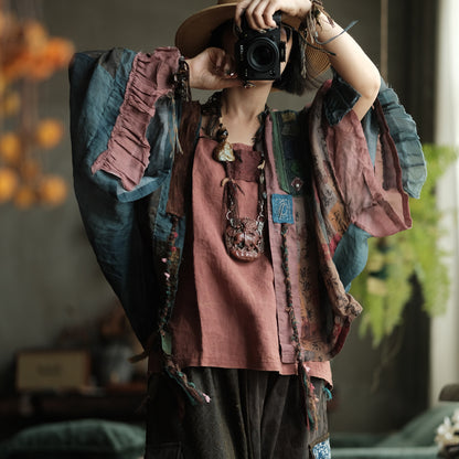 Blusa de ramio con retazos estilo bohemio