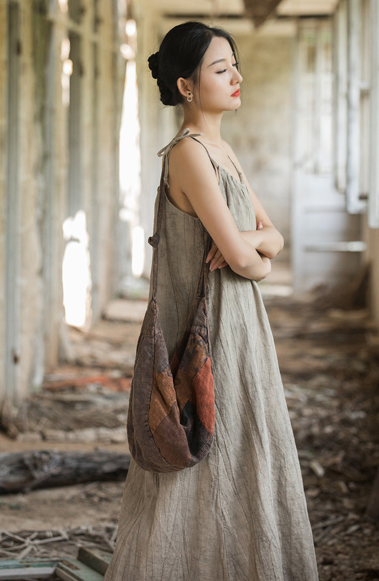 Vestido bohemio de lino y ramio