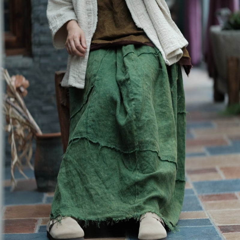 Vintage Linen Breeze Maxi Skirt
