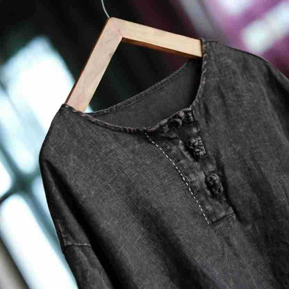 Camisa oversized de lino Vintage Breeze - Blusa ligera para mujer
