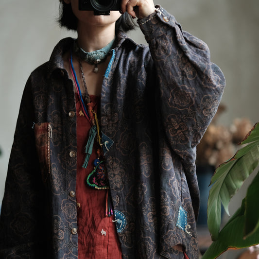 Vintage Floral Cotton Oversized Shirt