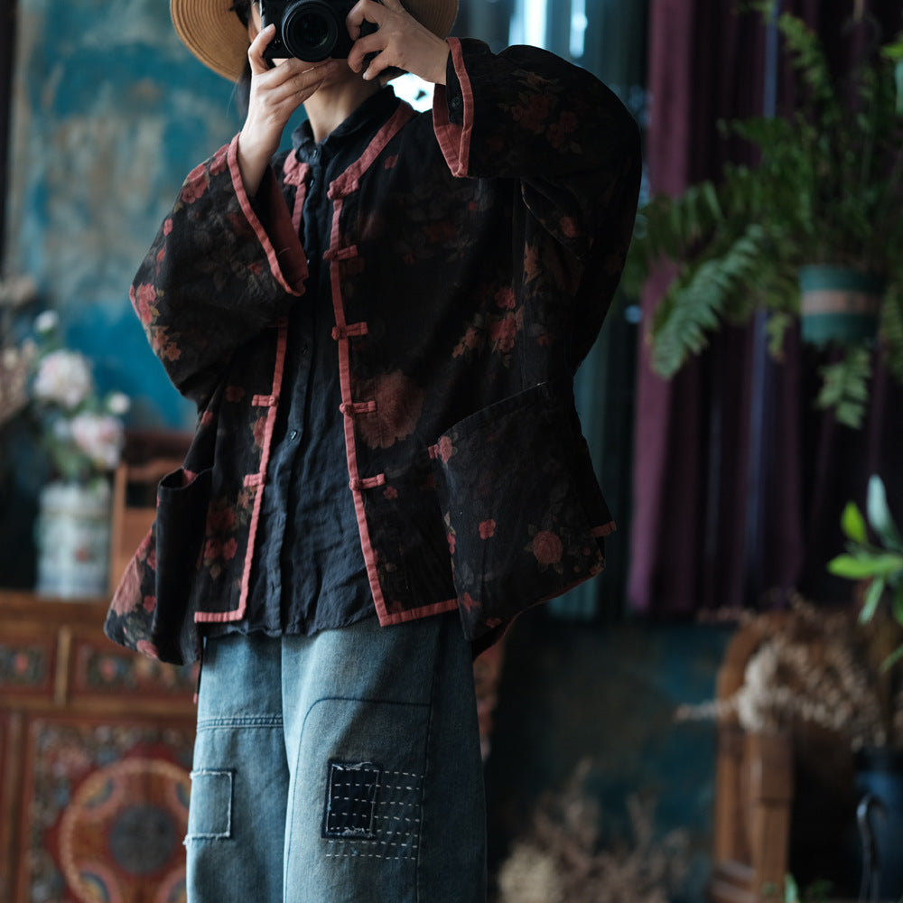 Chaqueta vintage de terciopelo con estampado floral