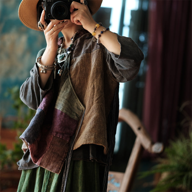 Chaleco cruzado de patchwork vintage