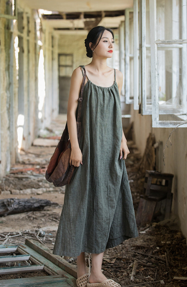 Vestido bohemio de lino y ramio