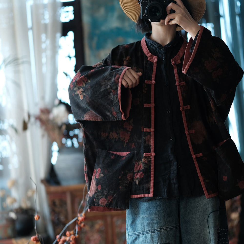 Chaqueta vintage de terciopelo con estampado floral