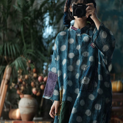 Sora Vintage Blue Dot Ramie Dress