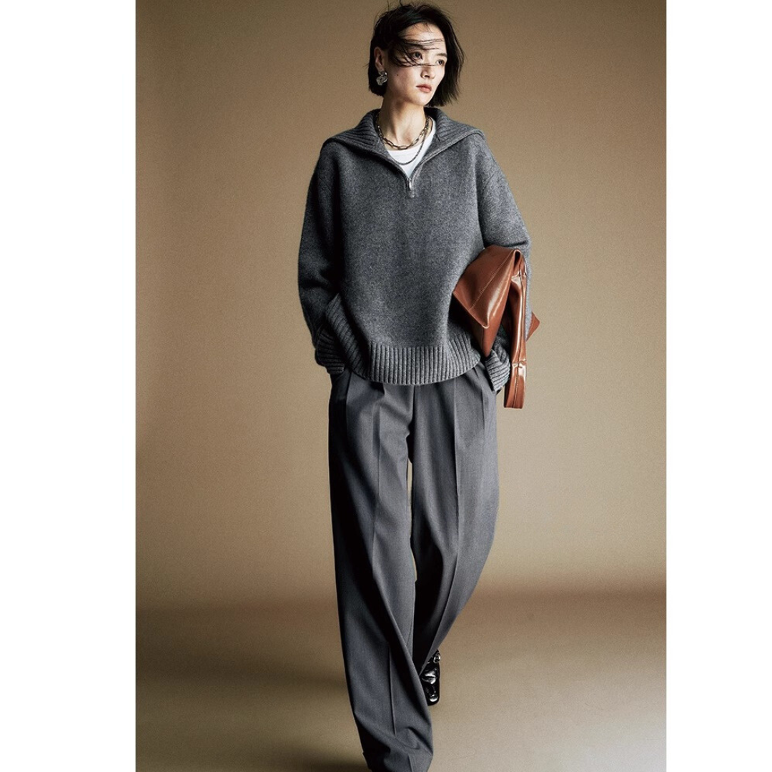 Suéter de punto de lana con cremallera para mujer: jersey de cuello con media cremallera y mezcla de lana al 80 % | Colección COANDMI