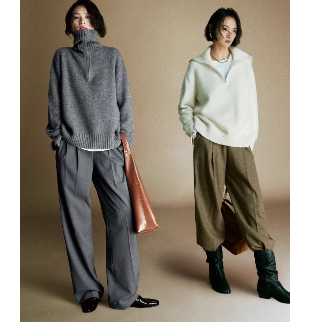 Suéter de punto de lana con cremallera para mujer: jersey de cuello con media cremallera y mezcla de lana al 80 % | Colección COANDMI