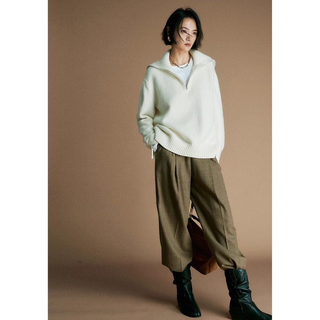 Suéter de punto de lana con cremallera para mujer: jersey de cuello con media cremallera y mezcla de lana al 80 % | Colección COANDMI