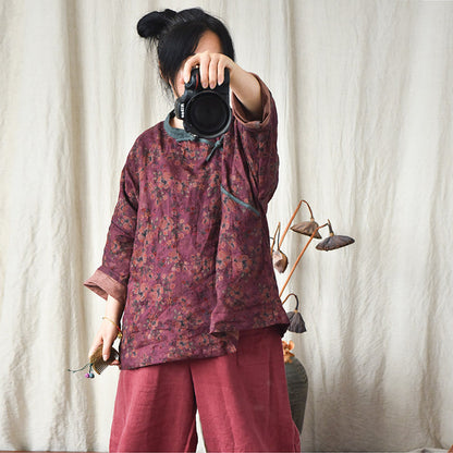 Blusa de lino con contraste Vintage Bloom