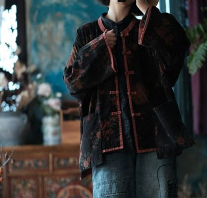 Chaqueta vintage de terciopelo con estampado floral
