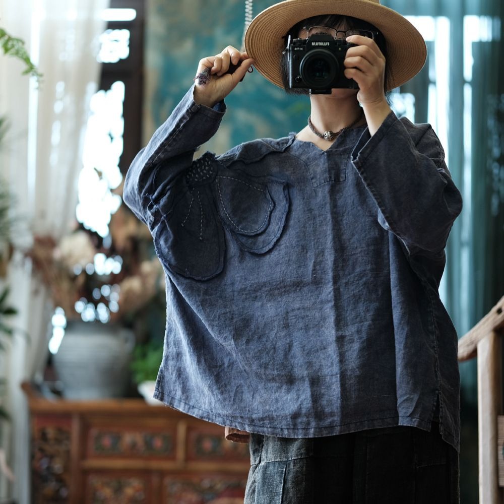 Blusa vintage de ramio con patchwork floral