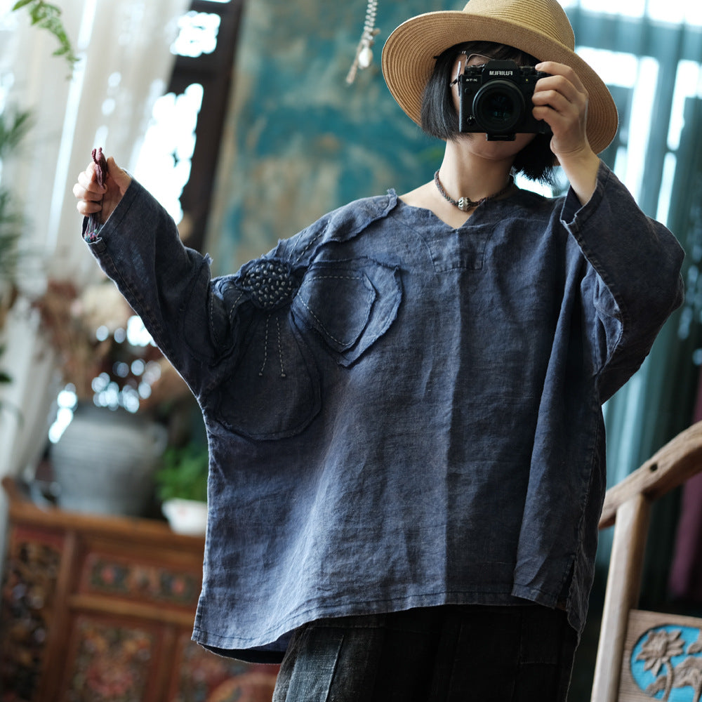 Blusa vintage de ramio con patchwork floral