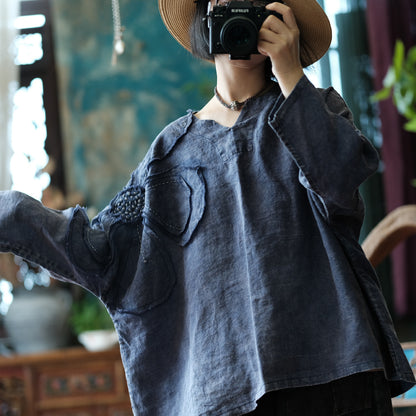 Blusa vintage de ramio con patchwork floral