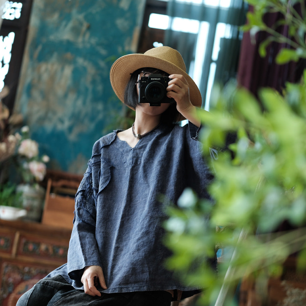 Blusa vintage de ramio con patchwork floral