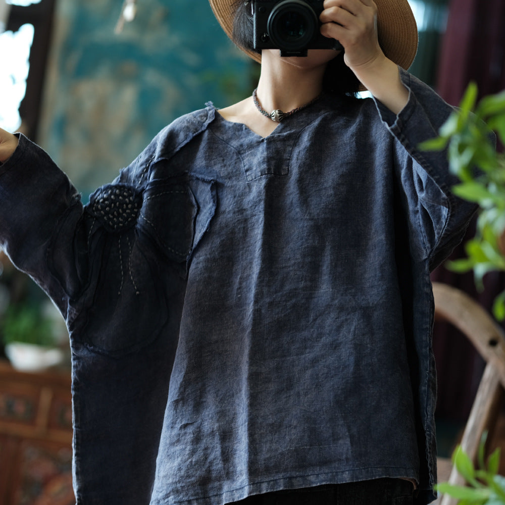 Blusa vintage de ramio con patchwork floral