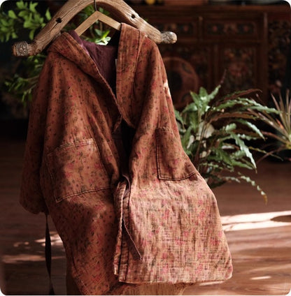 Abrigo vintage de algodón con capucha y bolsillos