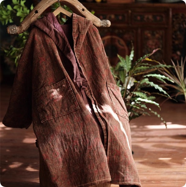 Abrigo vintage de algodón con capucha y bolsillos