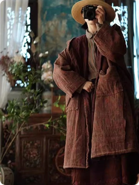 Abrigo vintage de algodón con capucha y bolsillos