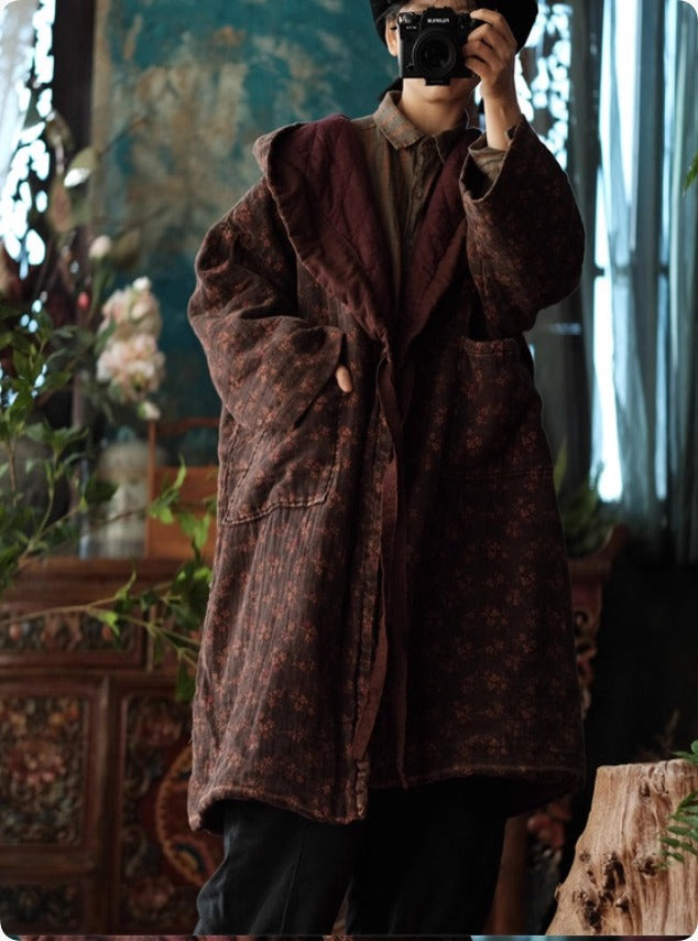 Abrigo vintage de algodón con capucha y bolsillos